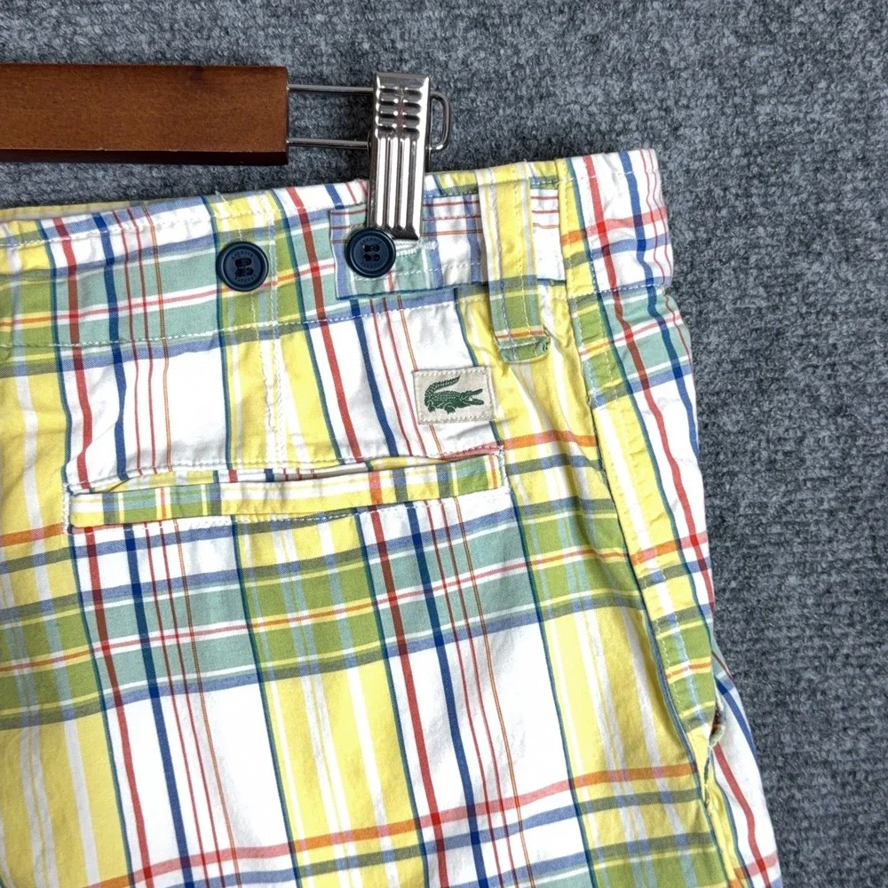 Lacoste Cargo Shorts Men's Size 38 Yellow Plaid Check Hiking Summer Golf Casual